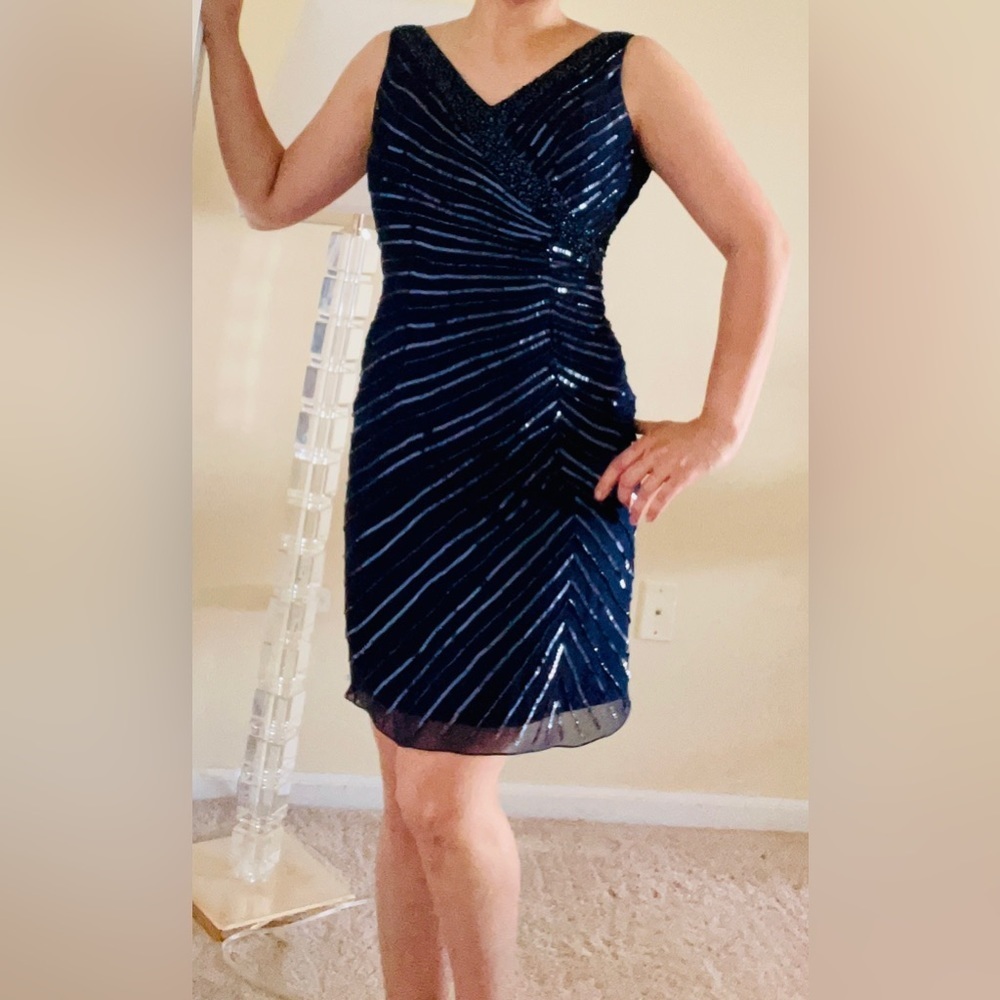 Fabulous sequin night dress, knee high, dark navy in small